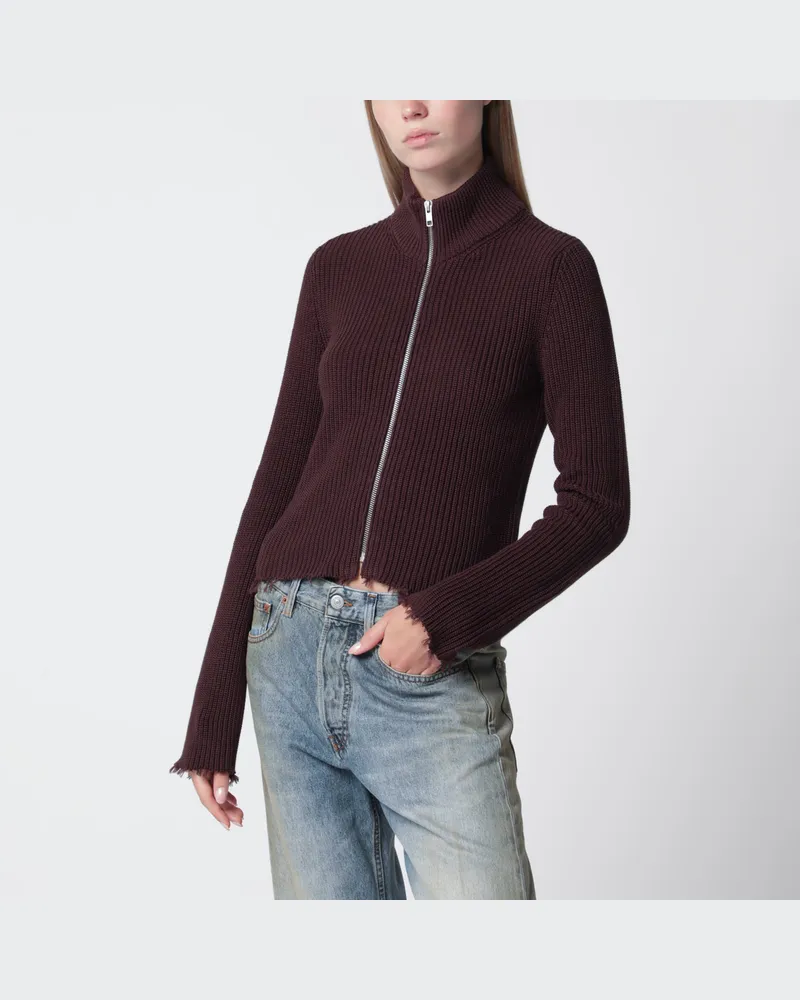 Maison Margiela Cardigan mit Reißverschluss aus Rippstrick in Schokoladenbraun Brown