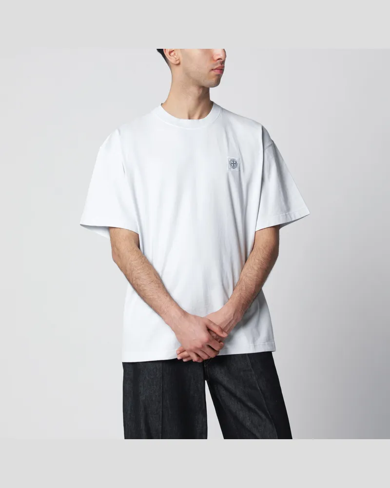 Stone Island Hellblaues T-Shirt mit Compass-Logo-Patch Light