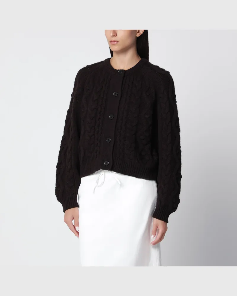 Lisa Yang Brauner Zopfmuster-Cardigan aus Kaschmir Brown