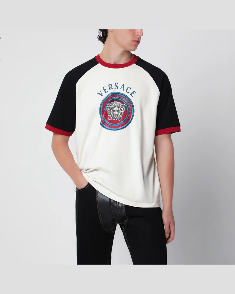Versace Weiß/Schwarzes T-Shirt aus Baumwolle mit Medusa-Print White