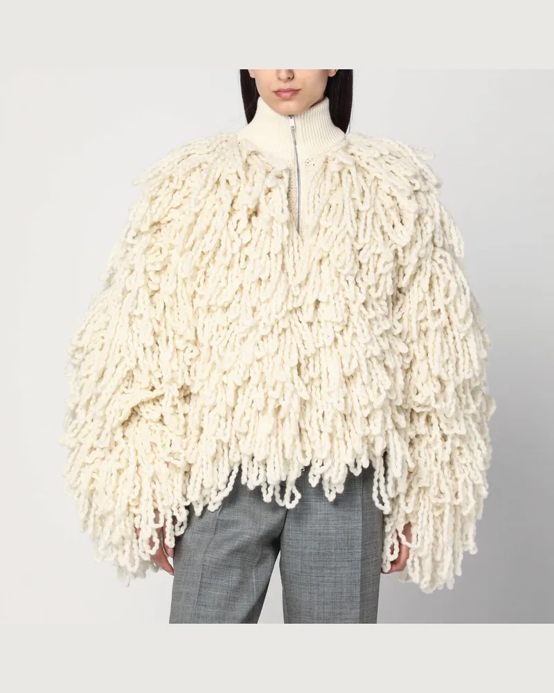 Stella McCartney Weiße Bomberjacke aus Wolle mit Fransen White