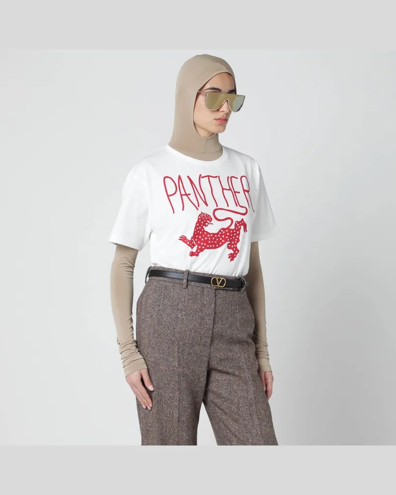 Valentino Garavani Elfenbeinfarbenes T-Shirt mit Panther-Print White