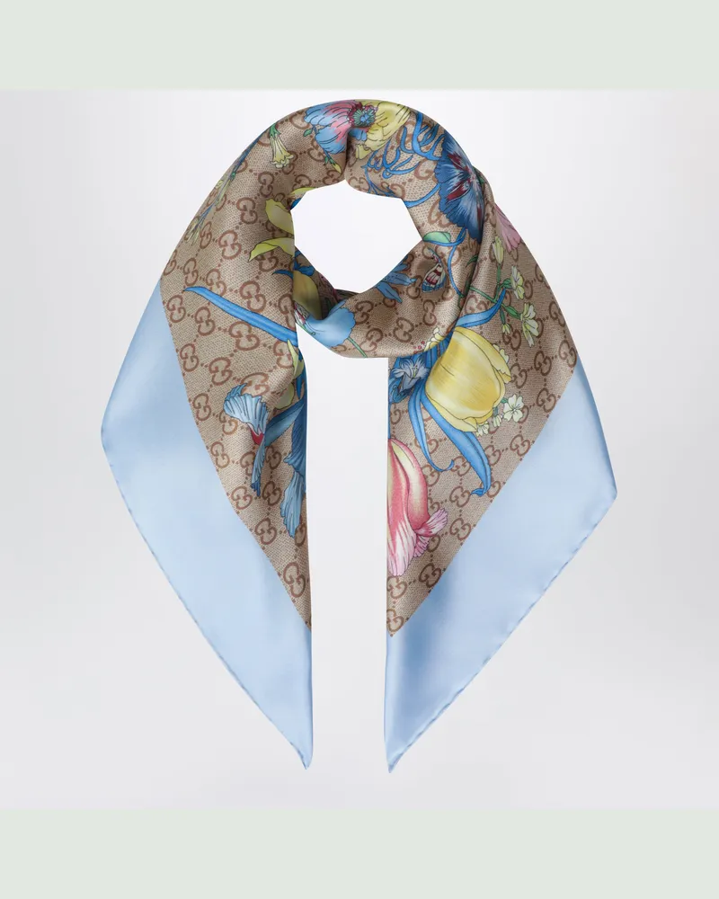 Gucci Carré aus Seidentwill mit GG-Print in Himmelblau Light