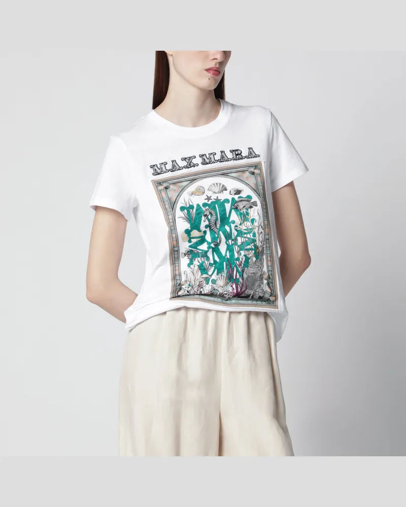 Max Mara T-Shirt aus Baumwolljersey mit Print in Weiß White