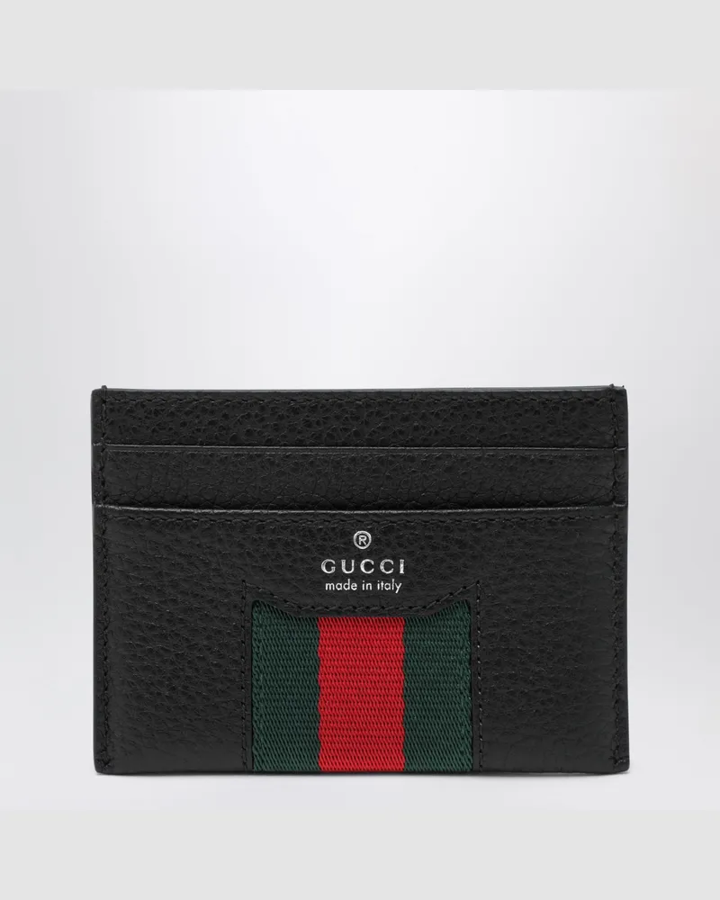 Gucci Web Trademark Bi-Fold Geldbörse aus schwarzem Leder Black