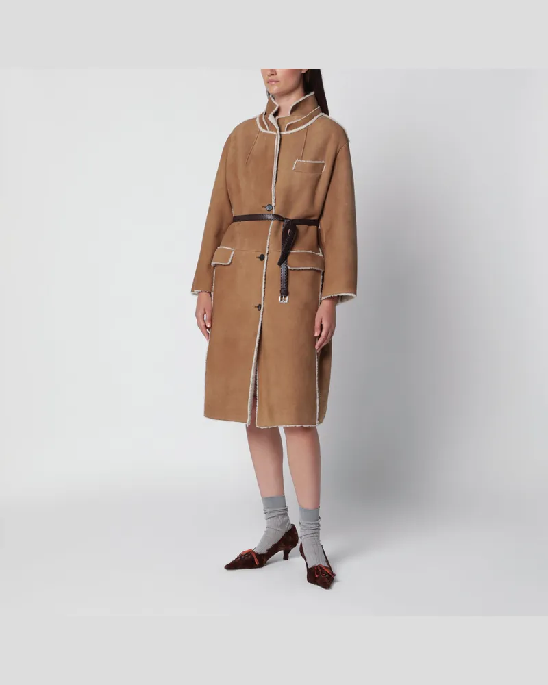 Prada Kamelfarbener Mantel aus Lammfell Beige