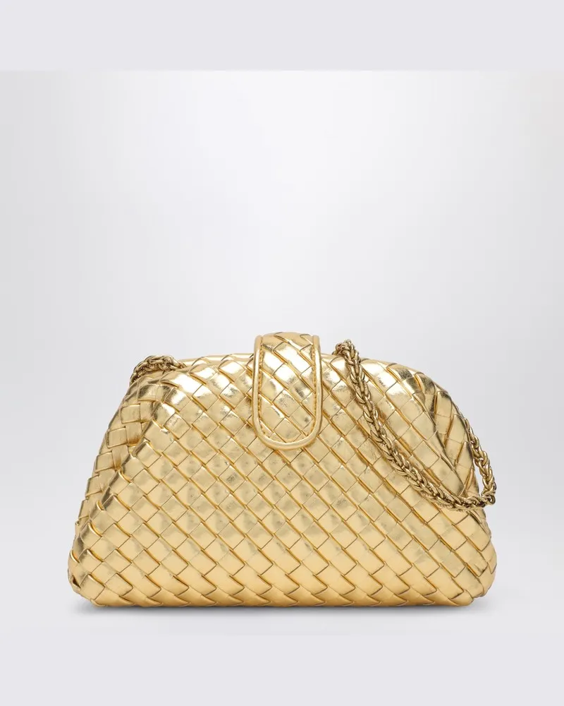 Bottega Veneta Kleine goldfarbene Clutch Lauren 1980 mit Flechtmuster Metallisch