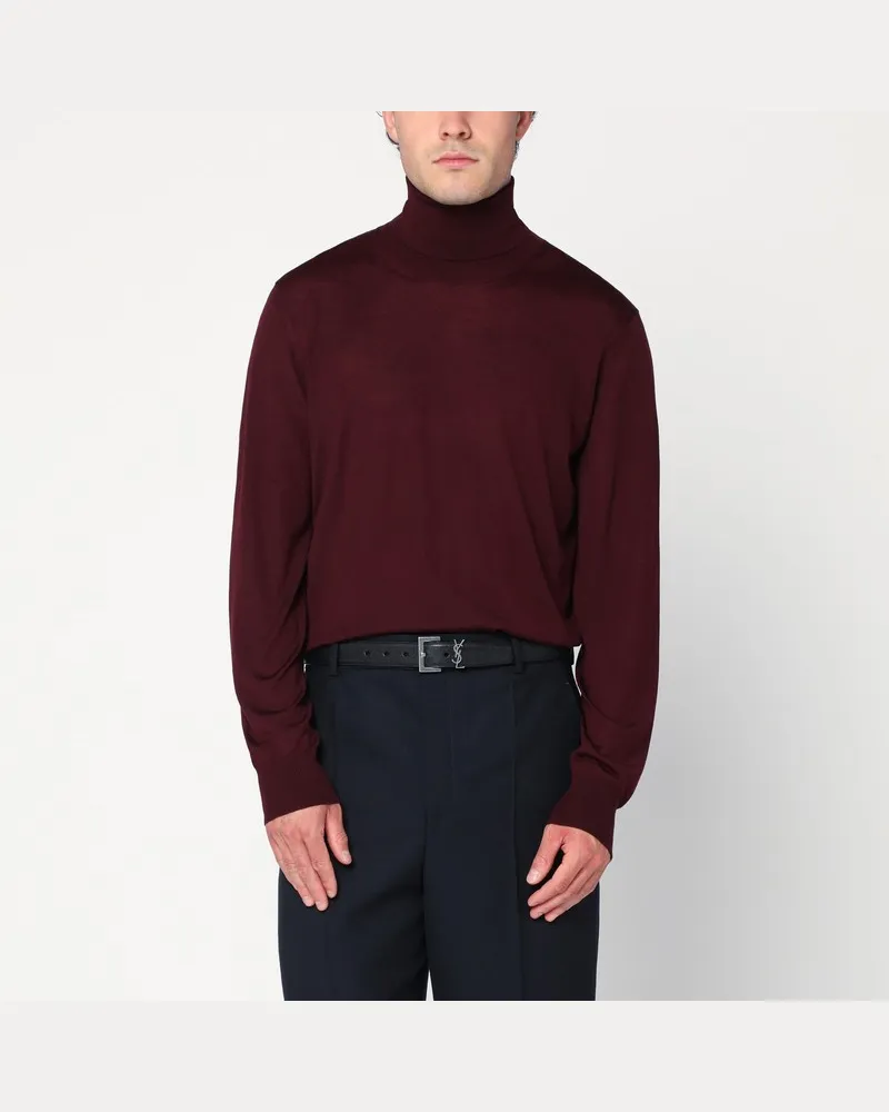 Saint Laurent Burgunder Rollkragenpullover aus Wolle Burgunderrot
