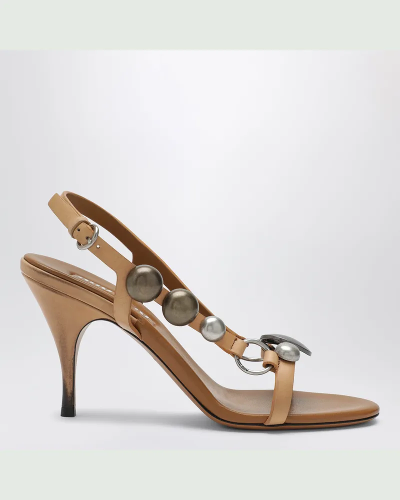 Miu Miu Honigfarbene Ledersandalen mit Metalldetails Brown