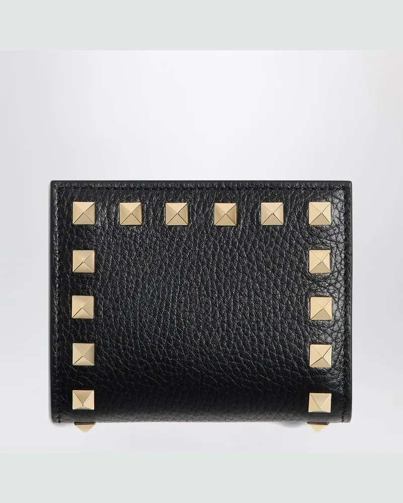 Valentino Garavani Rockstud Kompaktgeldbörse aus schwarzem Leder Black