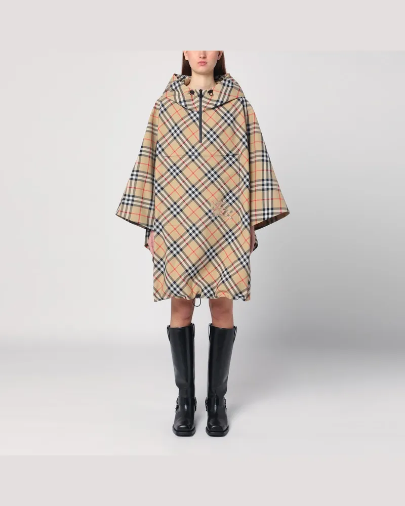 Burberry Poncho mit Kapuze Check-Muster Beige