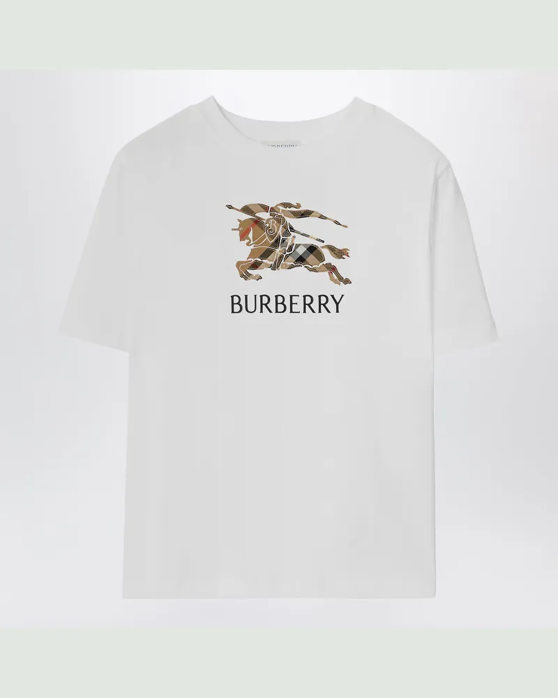 Burberry Weißes Baumwoll-T-Shirt mit EKD-Karomuster White