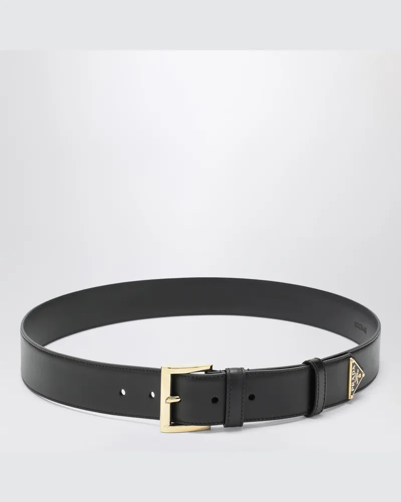 Prada Schwarzer Ledergürtel mit Dreieckslogo Black