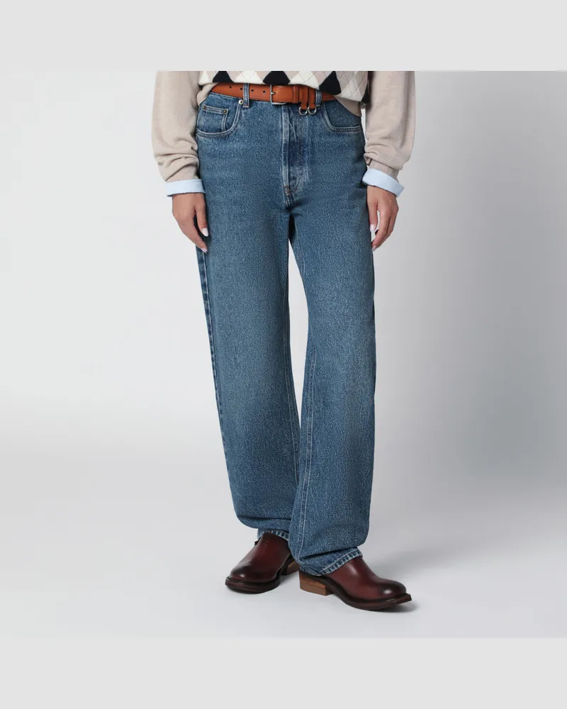 Miu Miu Jeans in Mittelblau mit Logo-Stickerei Blue