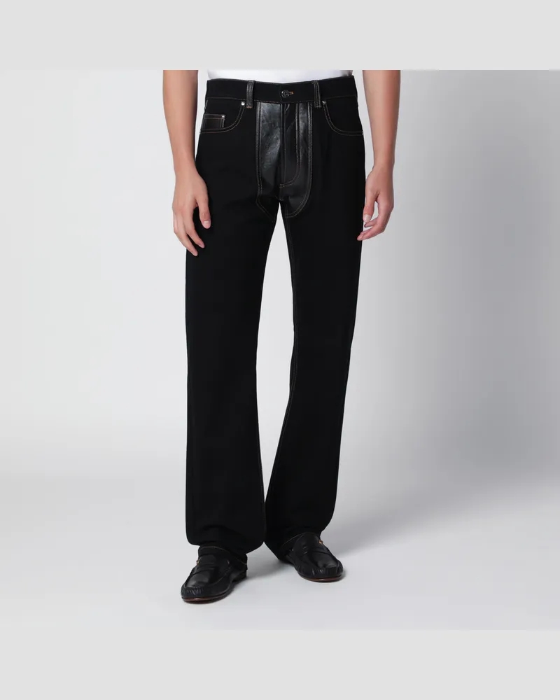 Versace Jeans mit geradem Bein aus Denim und Leder in Schwarz Black