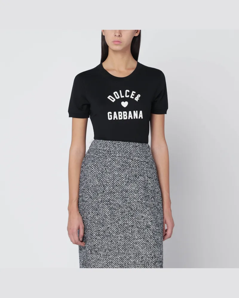 Dolce & Gabbana Schwarzes Baumwoll-T-Shirt mit Logo Black