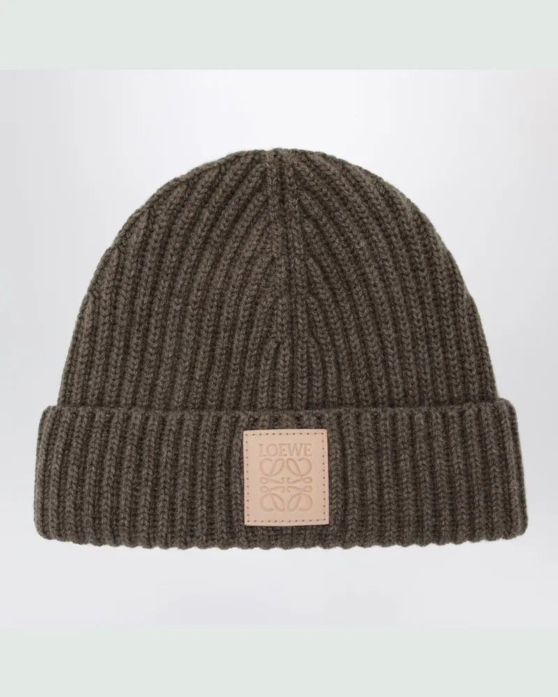 Loewe Dunkelbeige gerippte Kaschmirmütze Beige