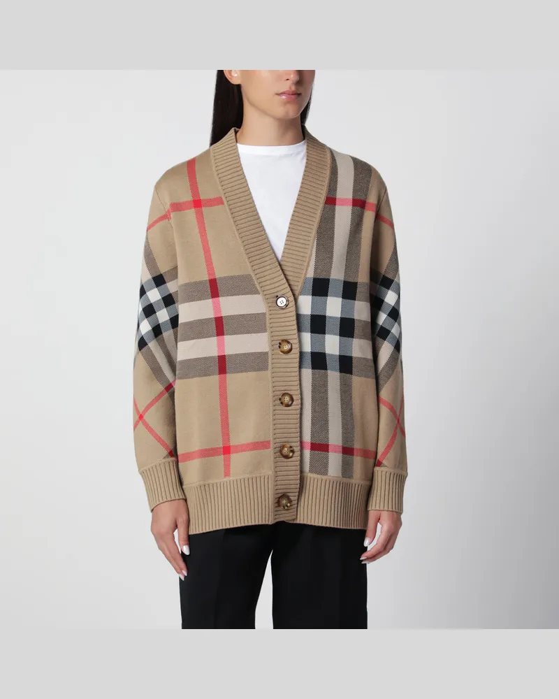Burberry Cardigan in Beige mit Check-Muster aus Wollmischung Beige