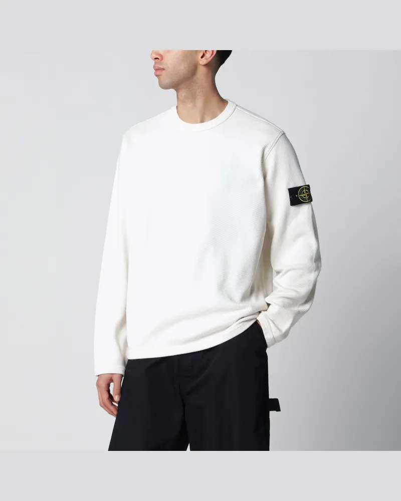 Stone Island Rundhals-Sweatshirt aus elfenbeinfarbener Baumwoll-Netzstoff White
