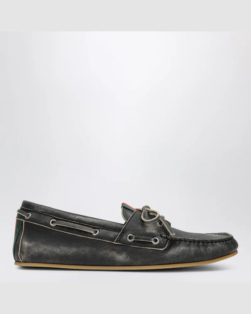 Gucci Schwarze Bootsschuhe mit Wascheffekt Black
