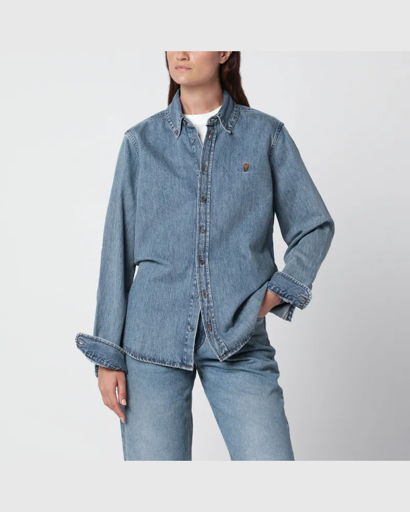 AMI Paris Ami de Coeur Hemd aus Used-Blue-Denim Blue
