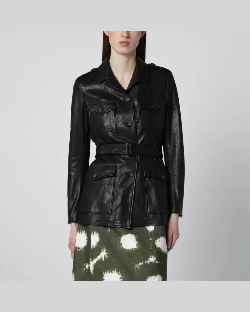 Tagliatore Schwarze Lederjacke mit Gürtel Black