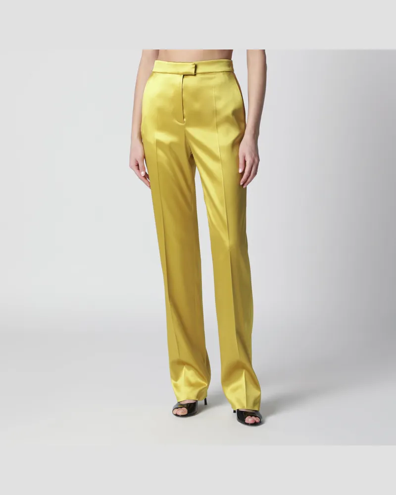Valentino Garavani Avocadofarbene Hose aus glänzendem Seidenmischgewebe Yellow
