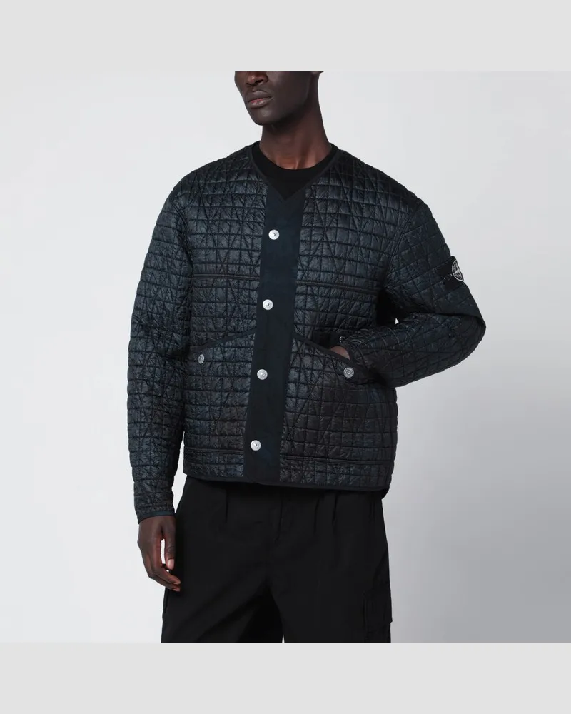 Stone Island Schwarz/indigoblaue gesteppte Nylonjacke Schwarz