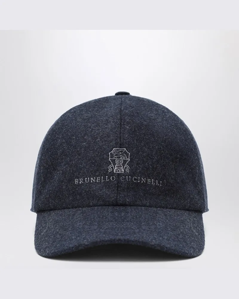 Brunello Cucinelli Woll-Baseballkappe in Grau-Blau Grau