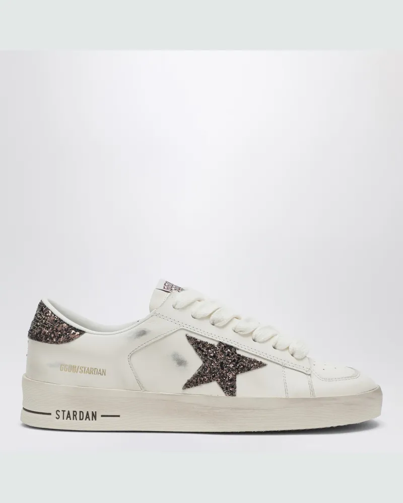 Golden Goose Stardan Sneakers aus weißem Leder mit braunem Glitzer White