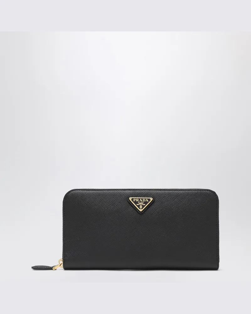 Prada Schwarze Saffiano-Brieftasche mit Reißverschluss Schwarz