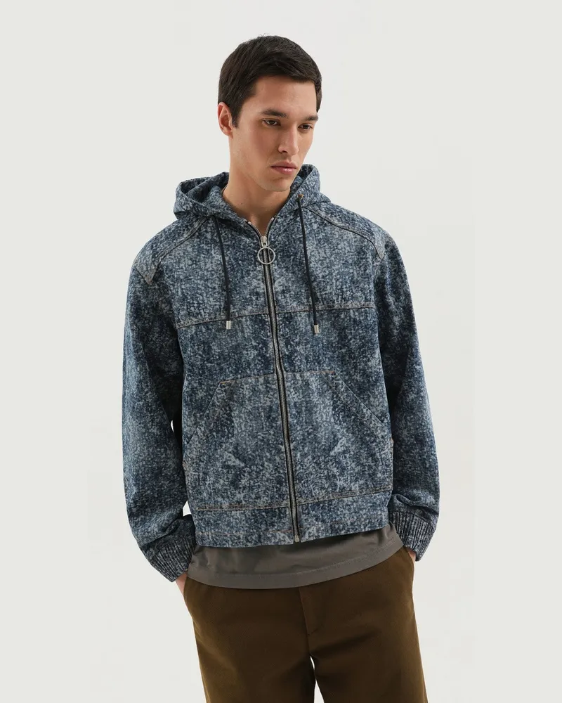 1989 STUDIO Denim marmorierter Reißverschluss-Hoodie Light