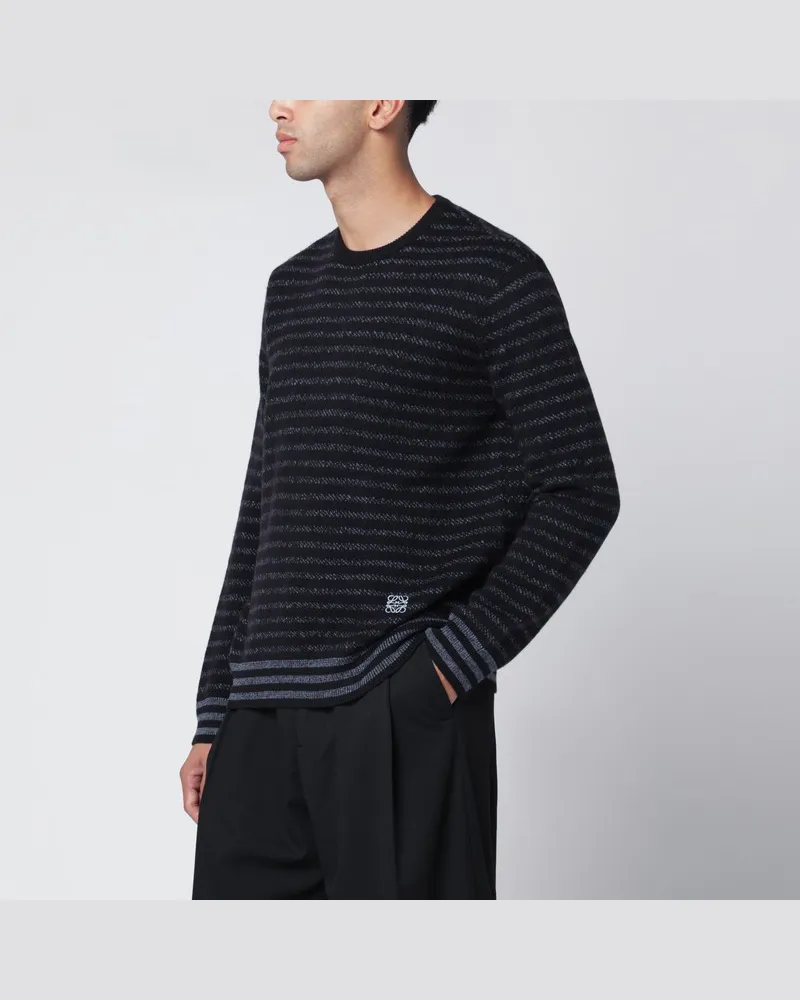 Loewe Marineblauer gestreifter Wollpullover Blau