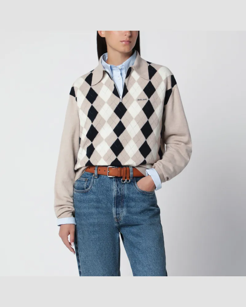 Miu Miu Argyle-Poloshirt beige aus Kaschmir Beige