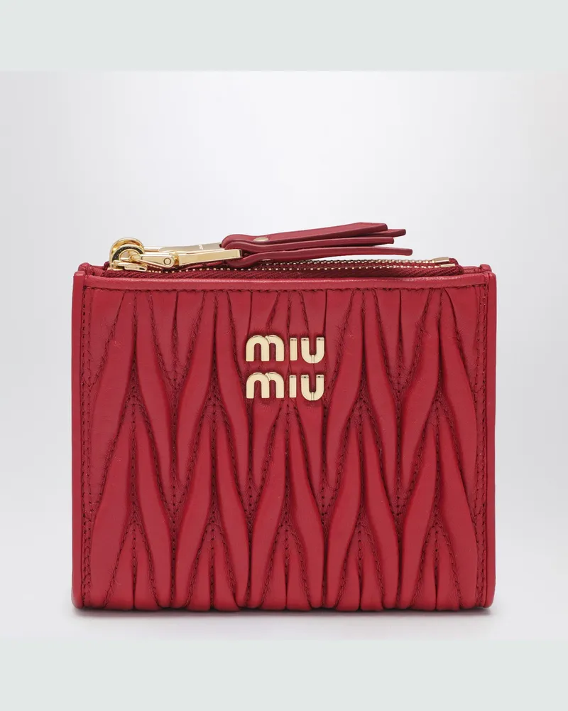 Miu Miu Kleines rotes Portemonnaie aus gestepptem Nappaleder Red