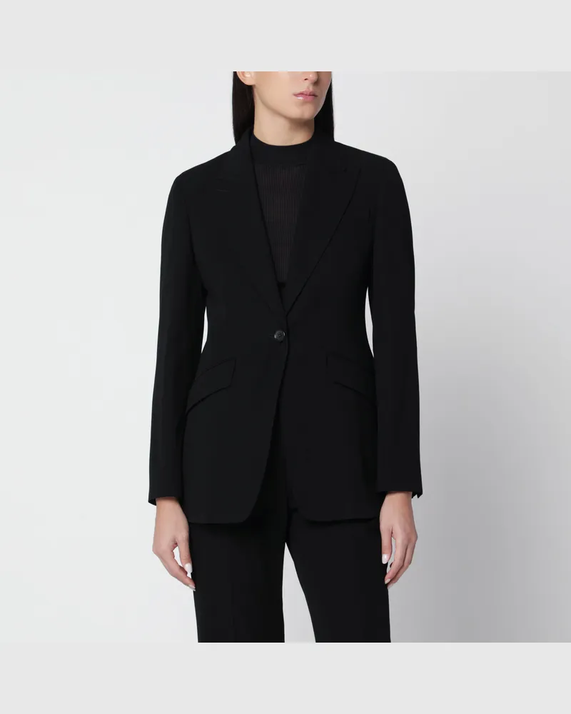 Max Mara Schwarzer schmal geschnittener Blazer aus Gabardine aus Schurwolle Black