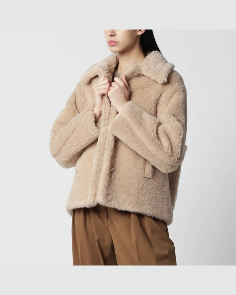Max Mara Kurzer Teddy-Mantel aus Alpaka und Wolle in hellem Beige Beige
