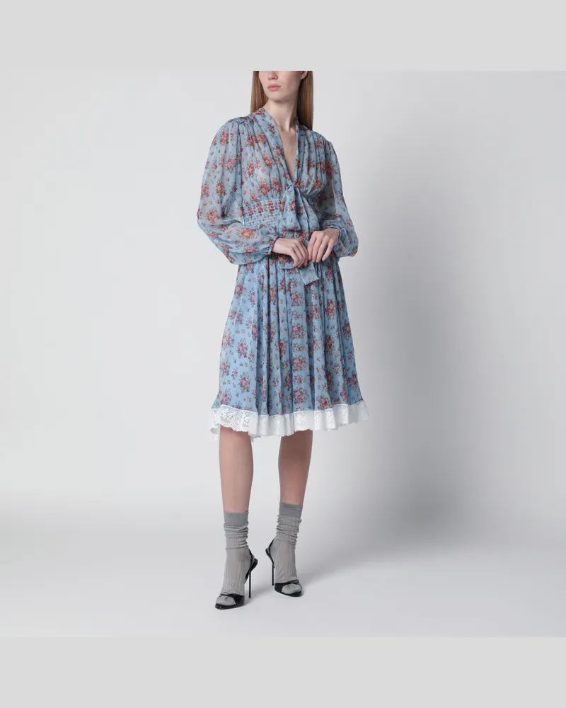 Dolce & Gabbana Chiffonkleid mit Blumenstrauß-Print, mehrfarbig Light