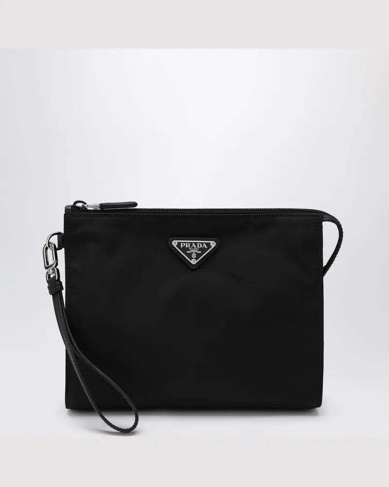 Prada Black Pouch aus Re-Nylon und Saffiano Schwarz