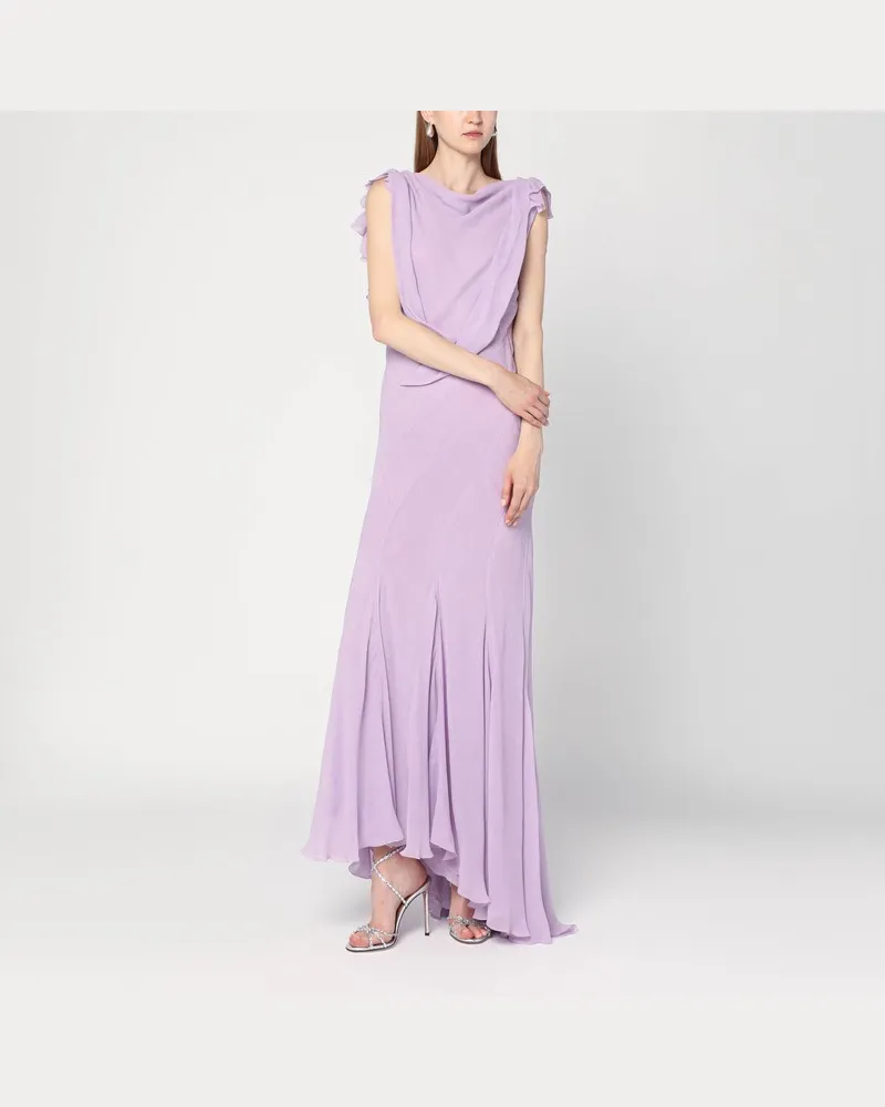 Alberta Ferretti Langes Kleid mit hellvioletten Rüschen Violett