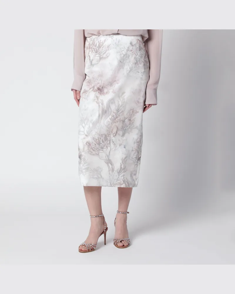 Max Mara Bleistiftrock aus bedruckter Gabardine und Organza White