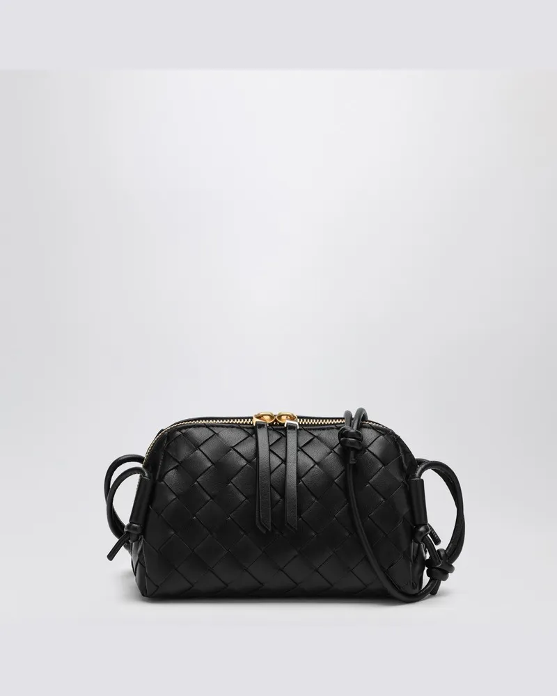 Bottega Veneta Dunkelbraune Pochette-Tasche Concert mit Flechtmuster Schwarz