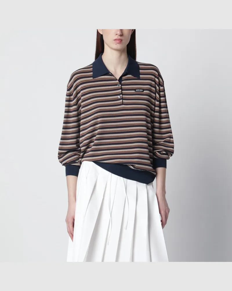 Miu Miu Gestreiftes Polohemd in Braun aus Wolle Beige