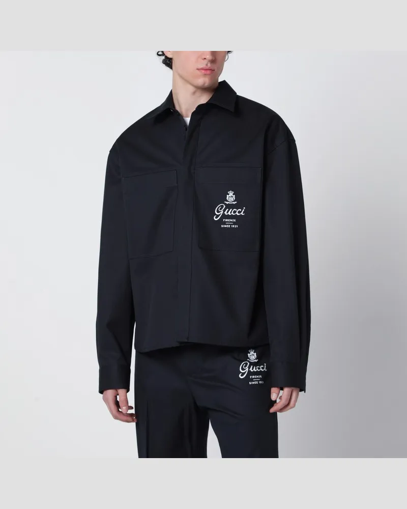 Gucci Baumwoll-Twill-Hemd mit Print in Tintenblau Blau