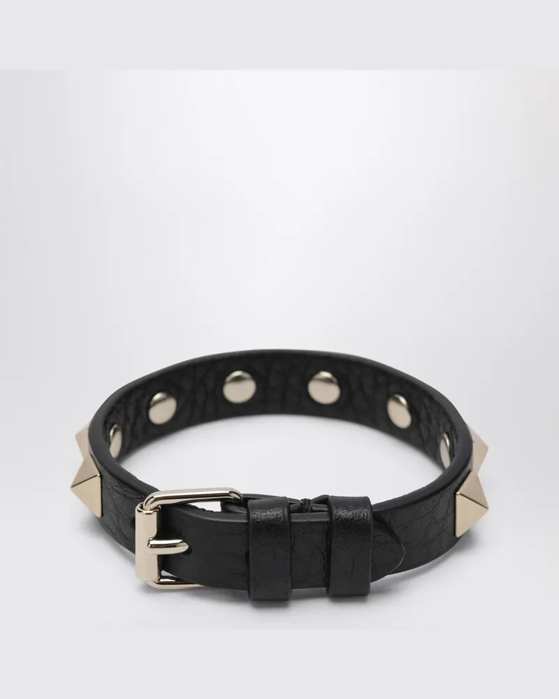 Valentino Garavani Rockstud Armband aus schwarzem Leder Schwarz
