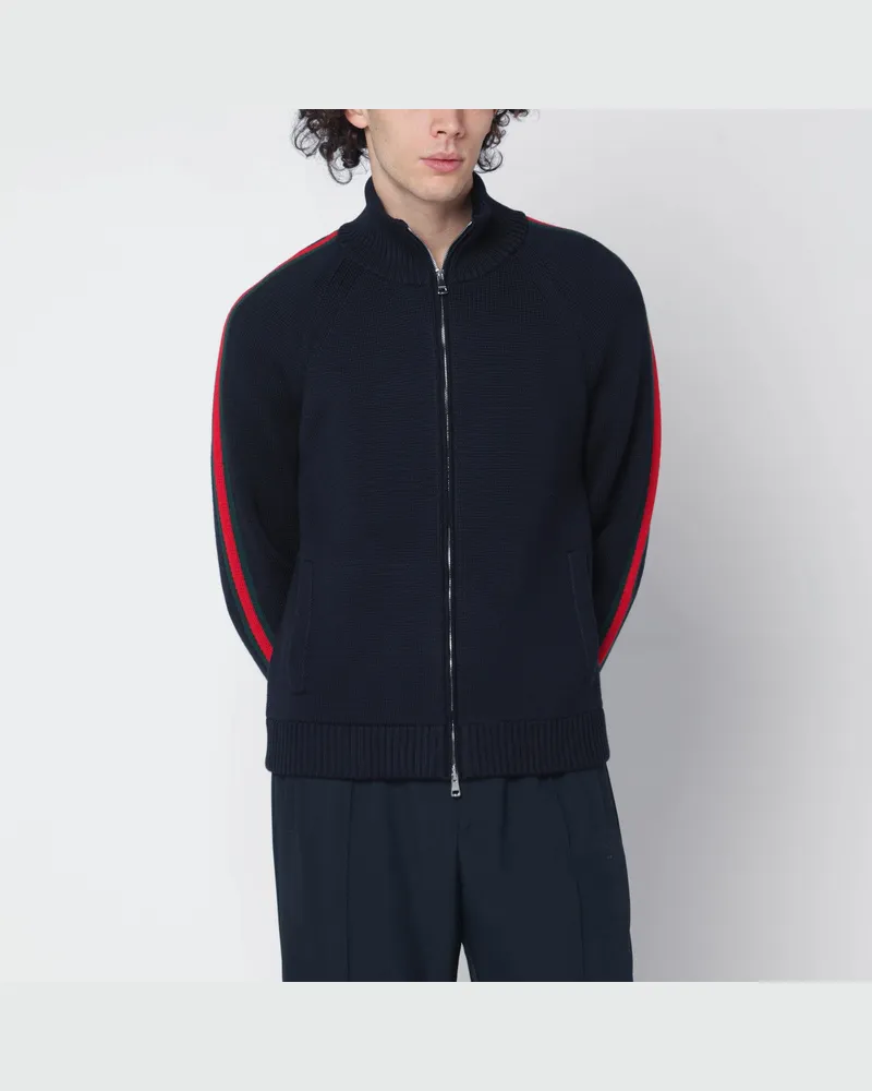 Gucci Dunkelblauer Wollcardigan mit Reißverschluss Blue
