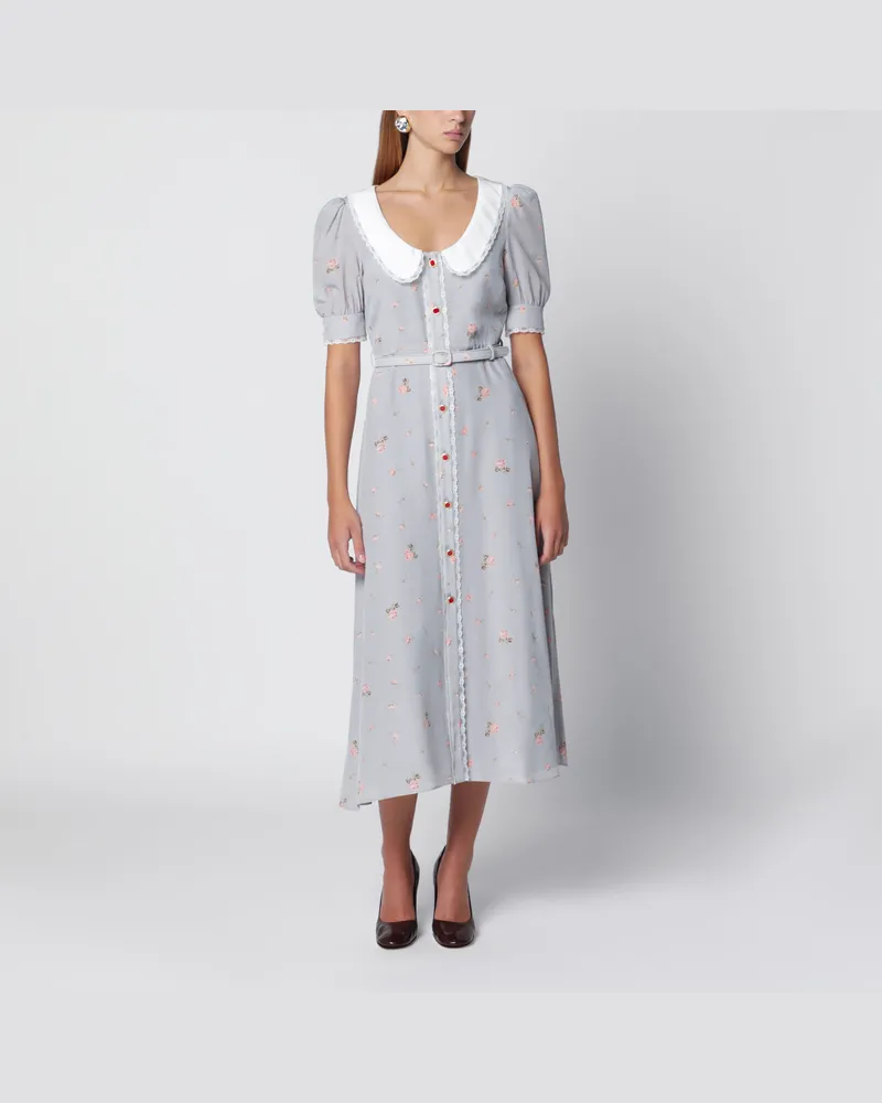 Alessandra Rich Graurosa Midikleid aus Seide mit Blumenprint Grey