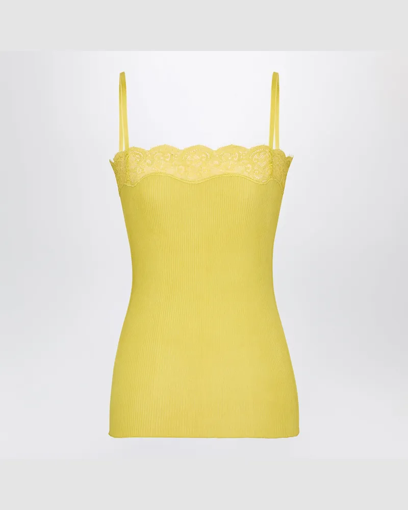 Saint Laurent Geripptes Seidenjersey-Top Mit Spitze 