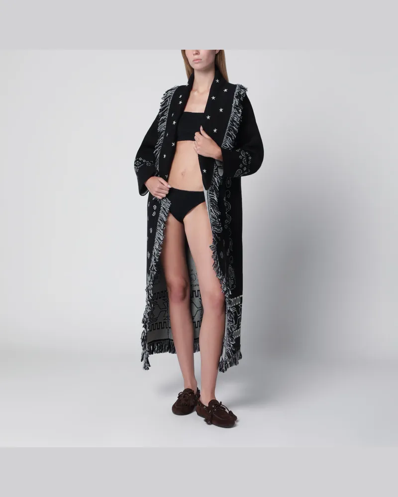 Alanui Black long Bandana jacquard cardigan Black