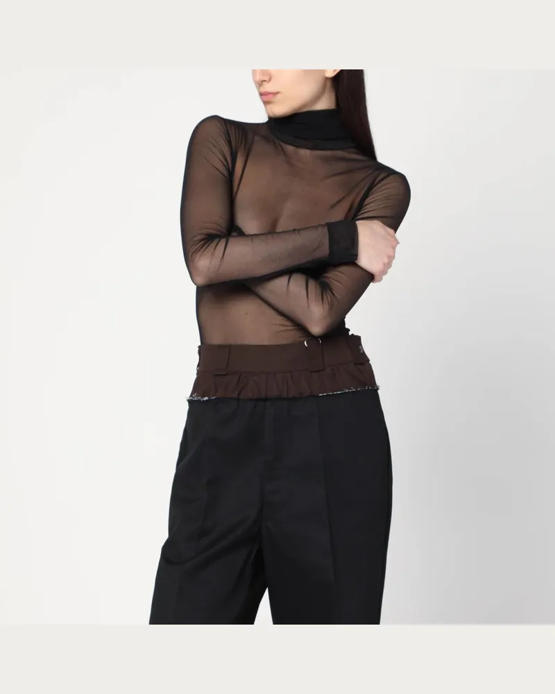 Maison Margiela Schwarzer halbtransparenter Rollkragenbody Schwarz